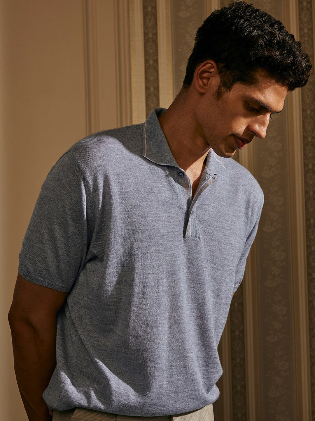 Andamen Men Polo Collar Merino Wool T-shirt