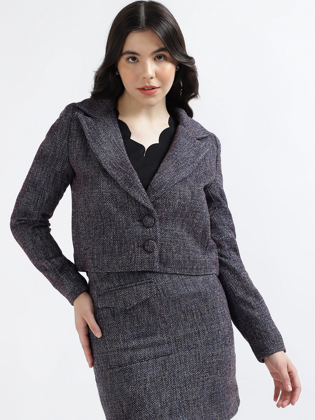 CENTRESTAGE Self-Design Notched Lapel Single-Breasted Blazer