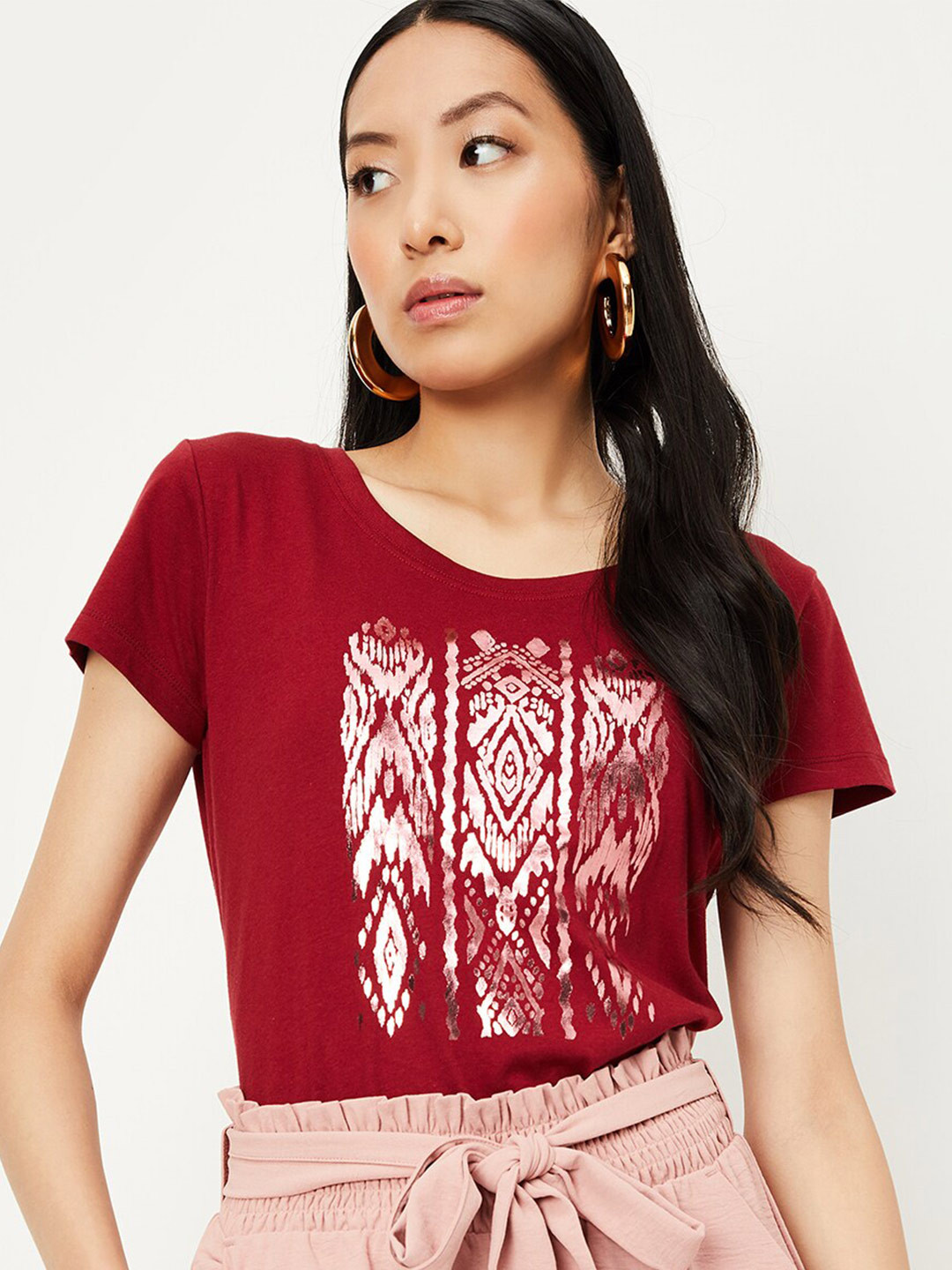 max Abstract Printed Pure Cotton Casual T-shirt