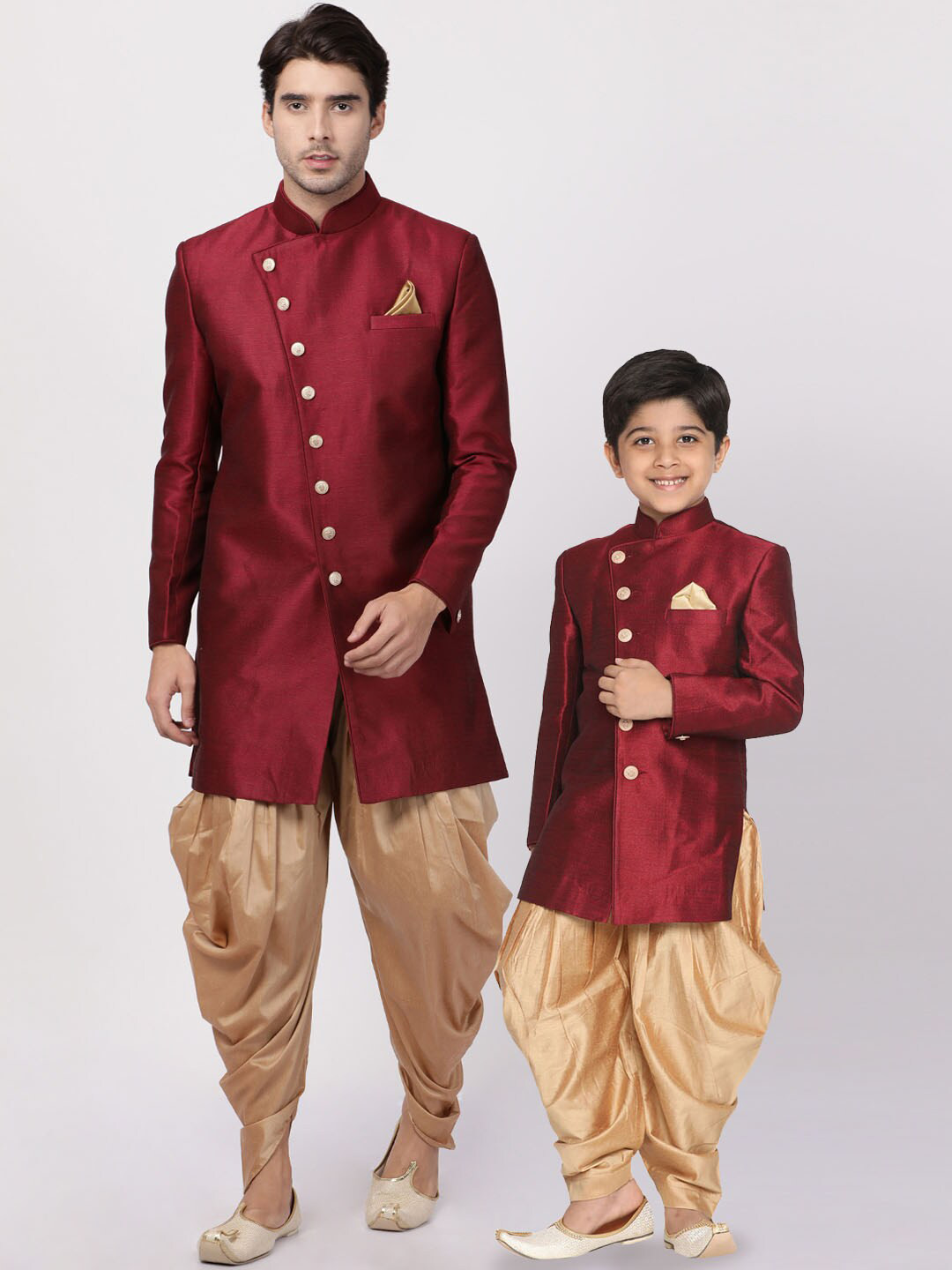 VASTRAMAY Boys Self Design Mandarin Collar Long Seeve Indowestern Sherwani Set