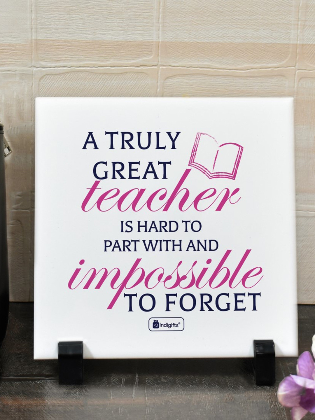 Indigifts White & Pink A truly Great Teacher Printed Ceramic Tile