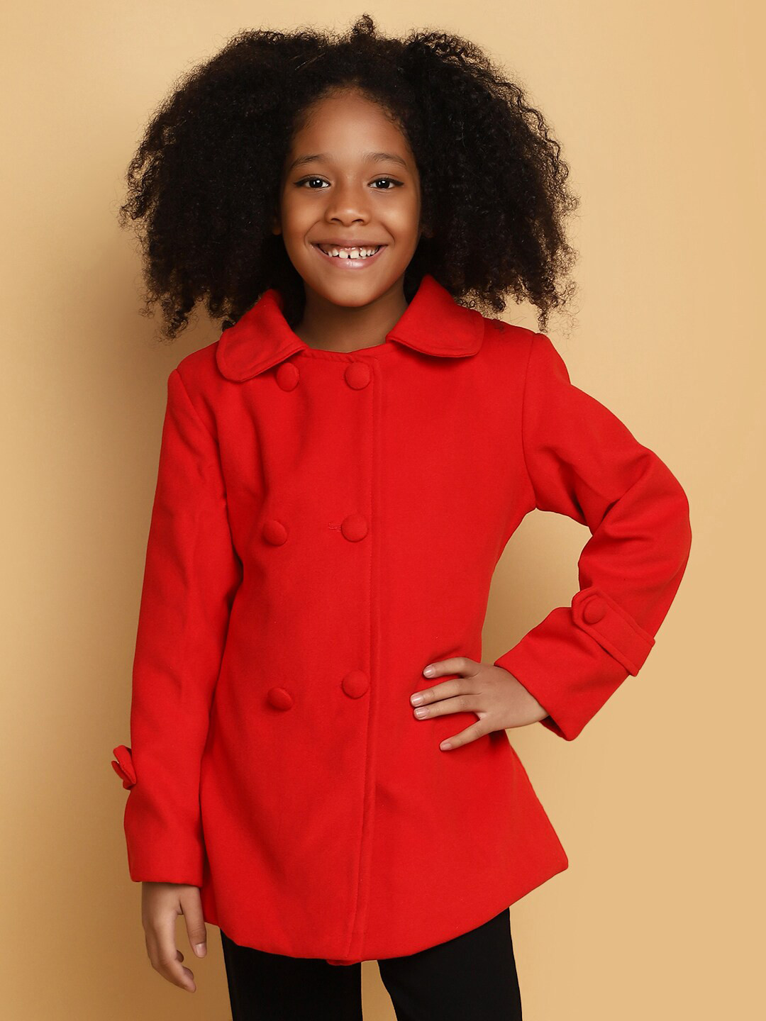 V-Mart Girls Spread Collar Long Sleeve Lightweight Cotton Tailored Jacket