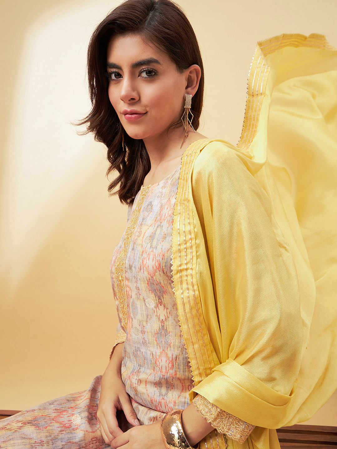 all about you Abstract Printed Regular Thread Work Jacquard Kurta with Sharara & Dupatta