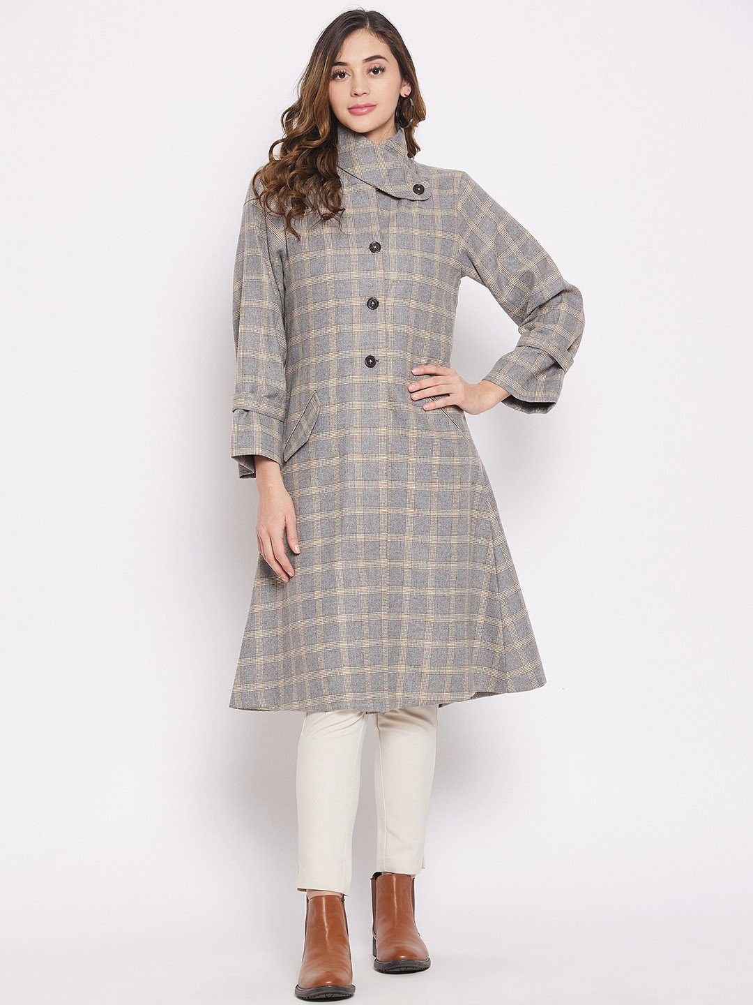 The Kaftan Company Checked Longline Woollen Overcoat