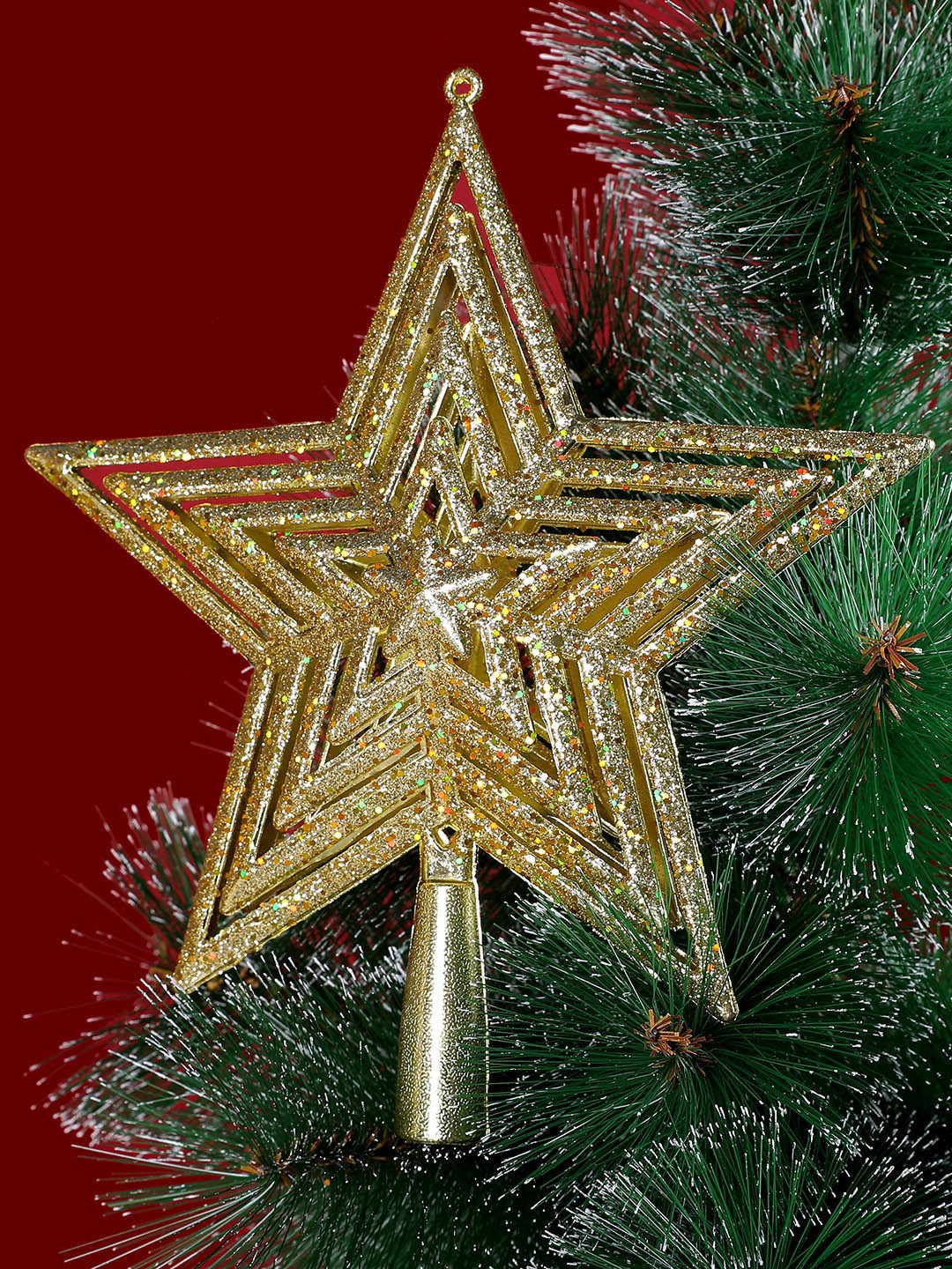 TAYHAA Gold Toned Sparkle Star Topper Ornaments Christmas Decor