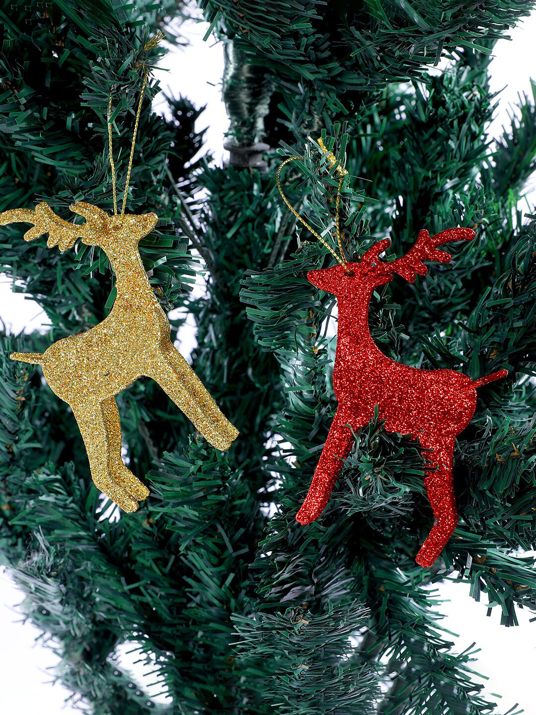 TAYHAA 2 Pcs Red & Golden Hanging Reindeer Christmas Decor
