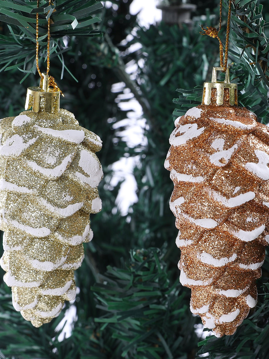 TAYHAA Gold Toned & Copper 2 Pieces Glitter Pinecone Christmas Decor
