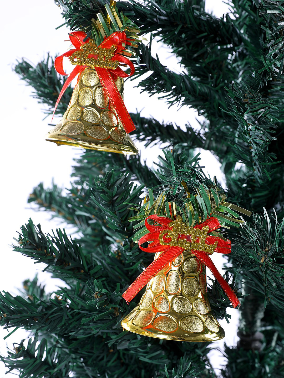 TAYHAA Christmas Dcor Gold Toned & Red 6 Pieces Chiming Christmas Bells Festive Decor