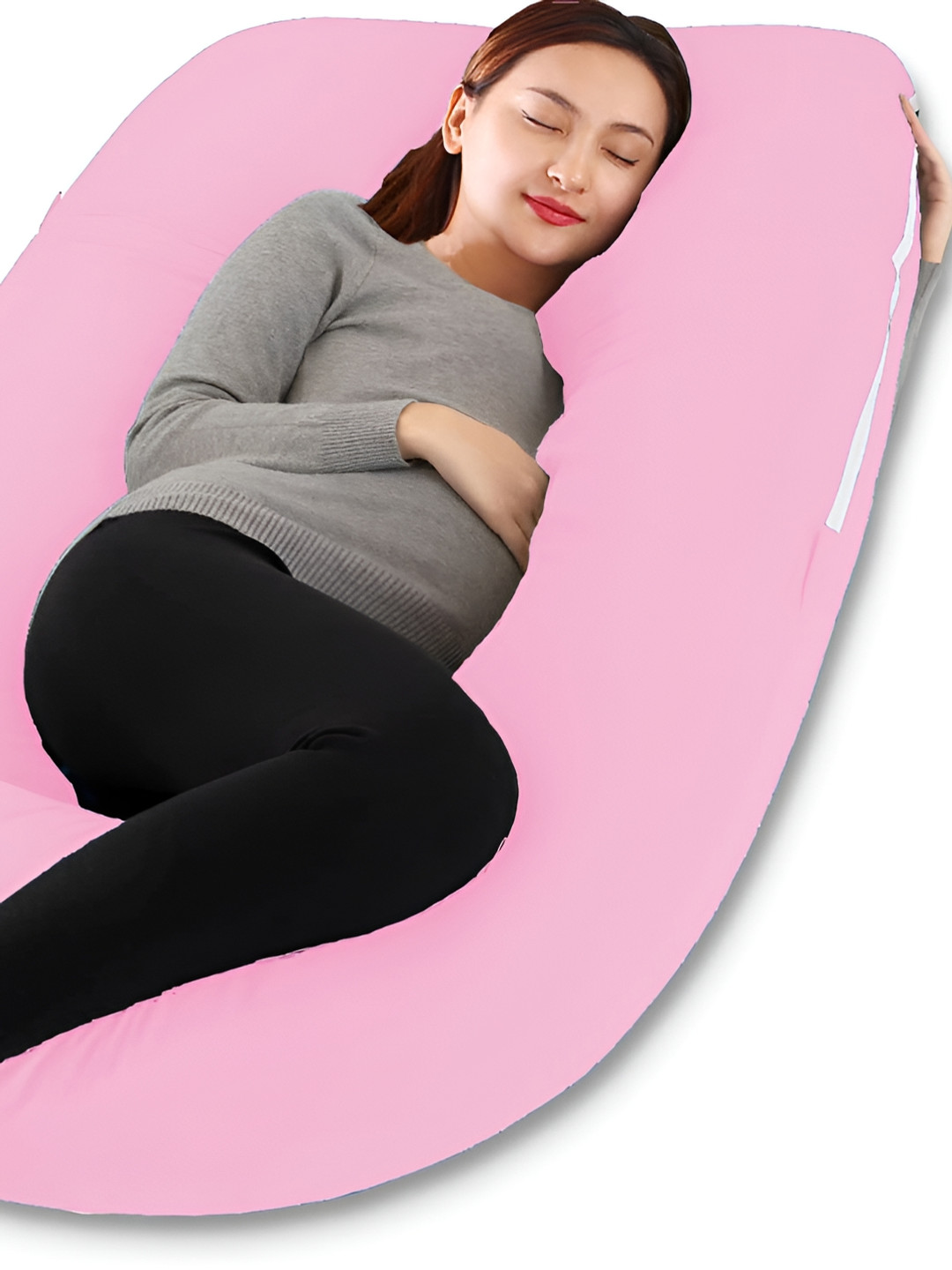 DADDY COOL Pink Solid Cotton Breathable Ultra Soft Fibre Maternity Pillow-19.8 x 76.2 x 139 cm