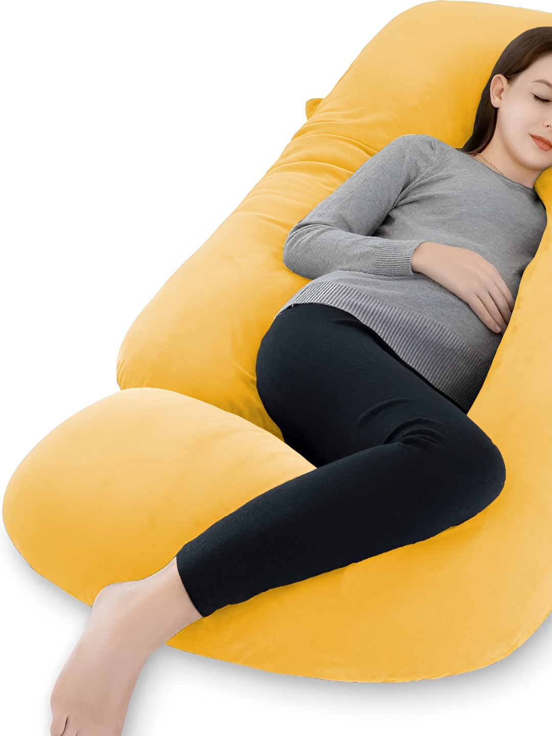 DADDY COOL Yellow Solid Faux Velvet Breathable Ultra Soft Fibre Maternity Pillow-7.8 x 30 x 55 cm