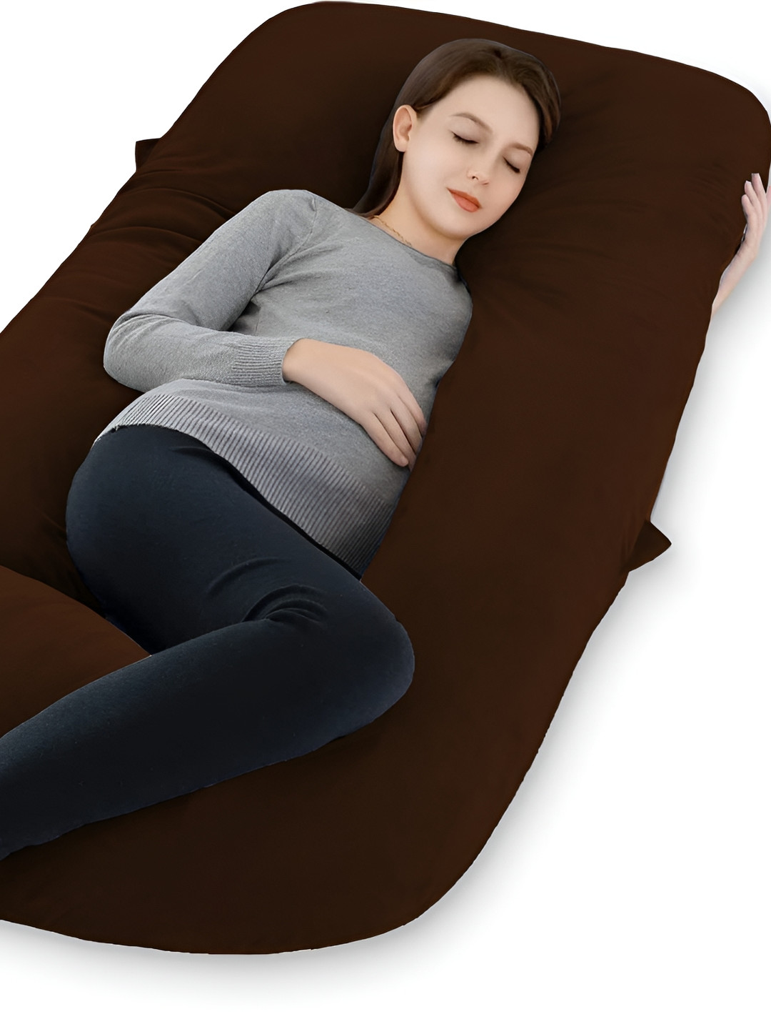 DADDY COOL Brown Solid Faux Velvet Breathable Ultra Soft Fibre Maternity Pillow-7.8 x 30 x 58 cm