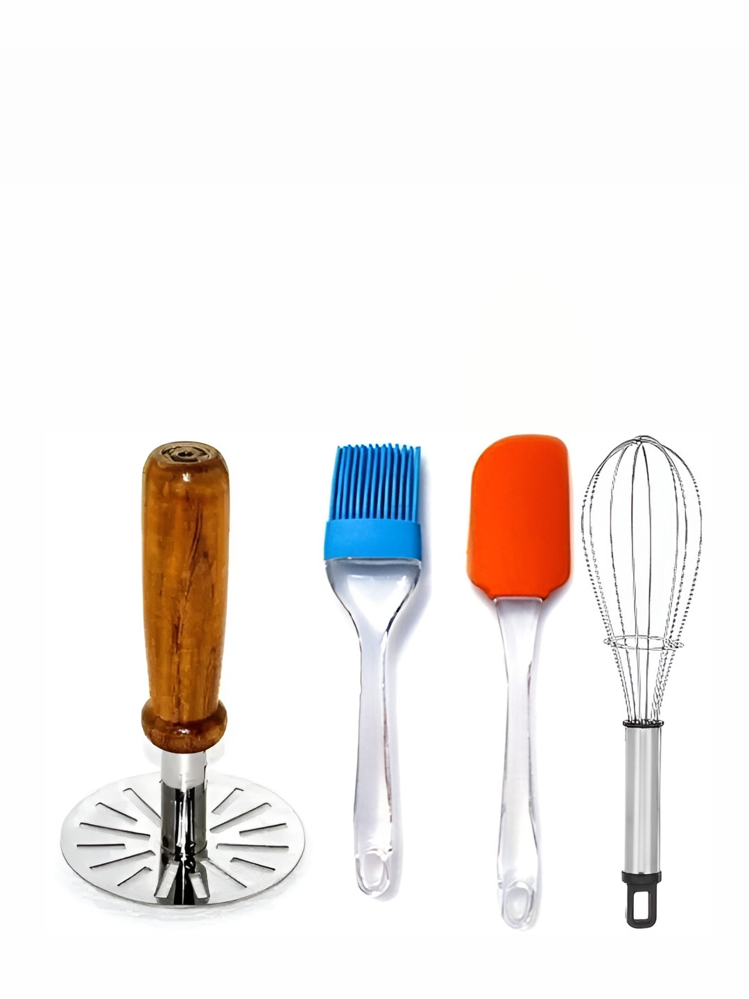 OMORTEX 4 Pcs Stainless Steel Whisk & Potato Masher with Spatula