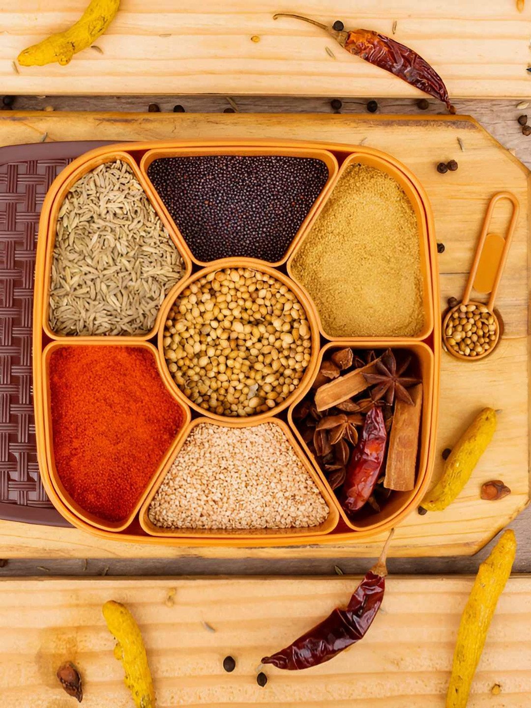 OMORTEX Brown Stainless Steel Spice Box