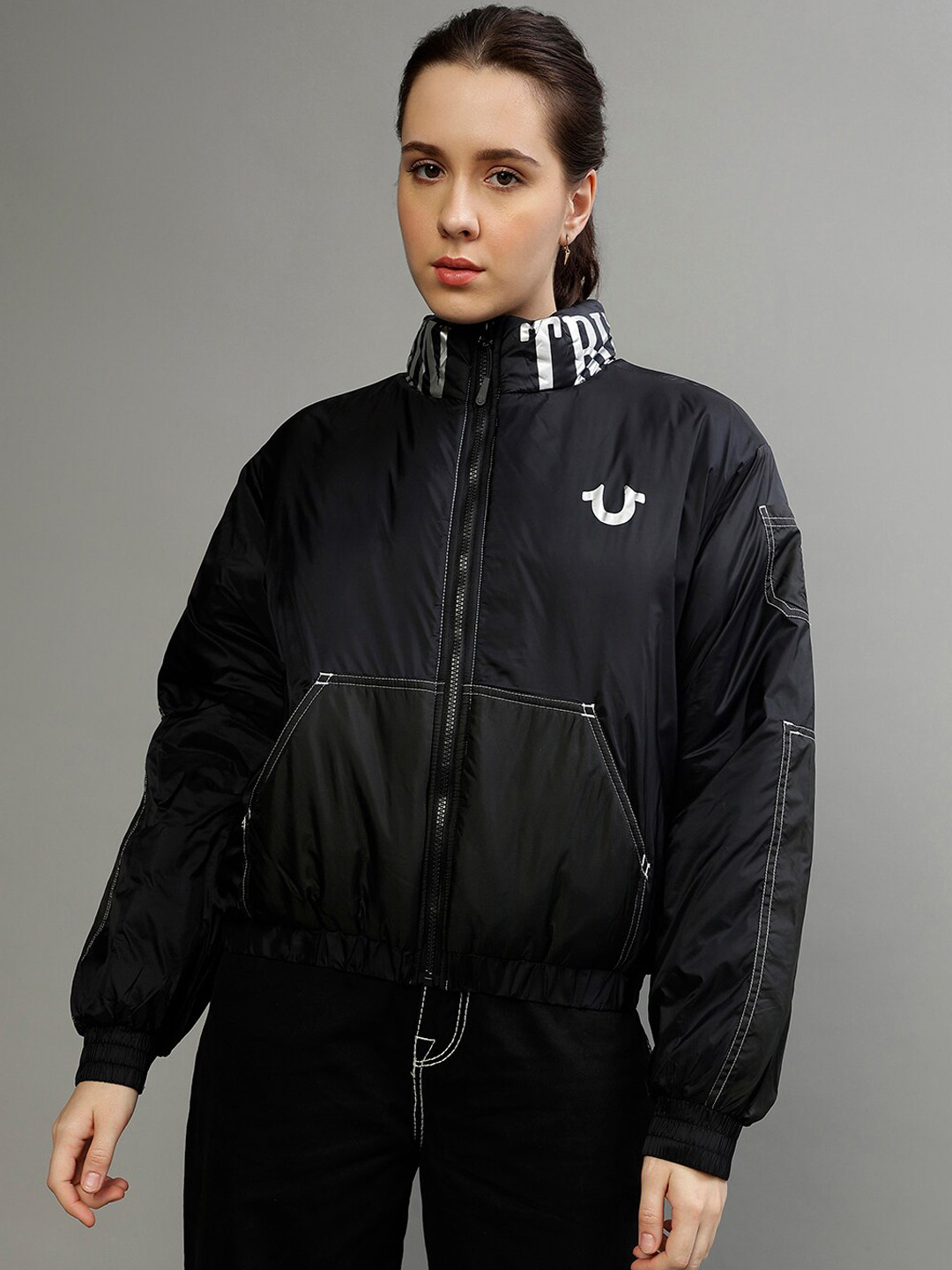 True Religion Printed Stand Collar Puffer Jacket