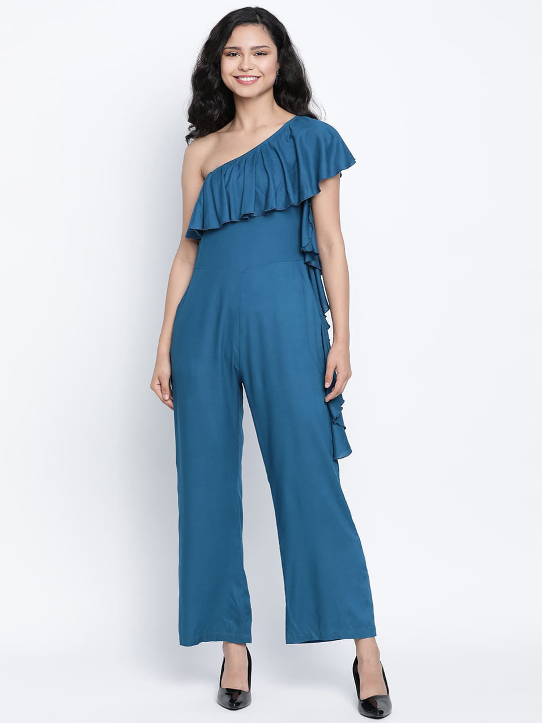 DRAAX Fashions One Shoulder Ruffles Basic Jumpsuit