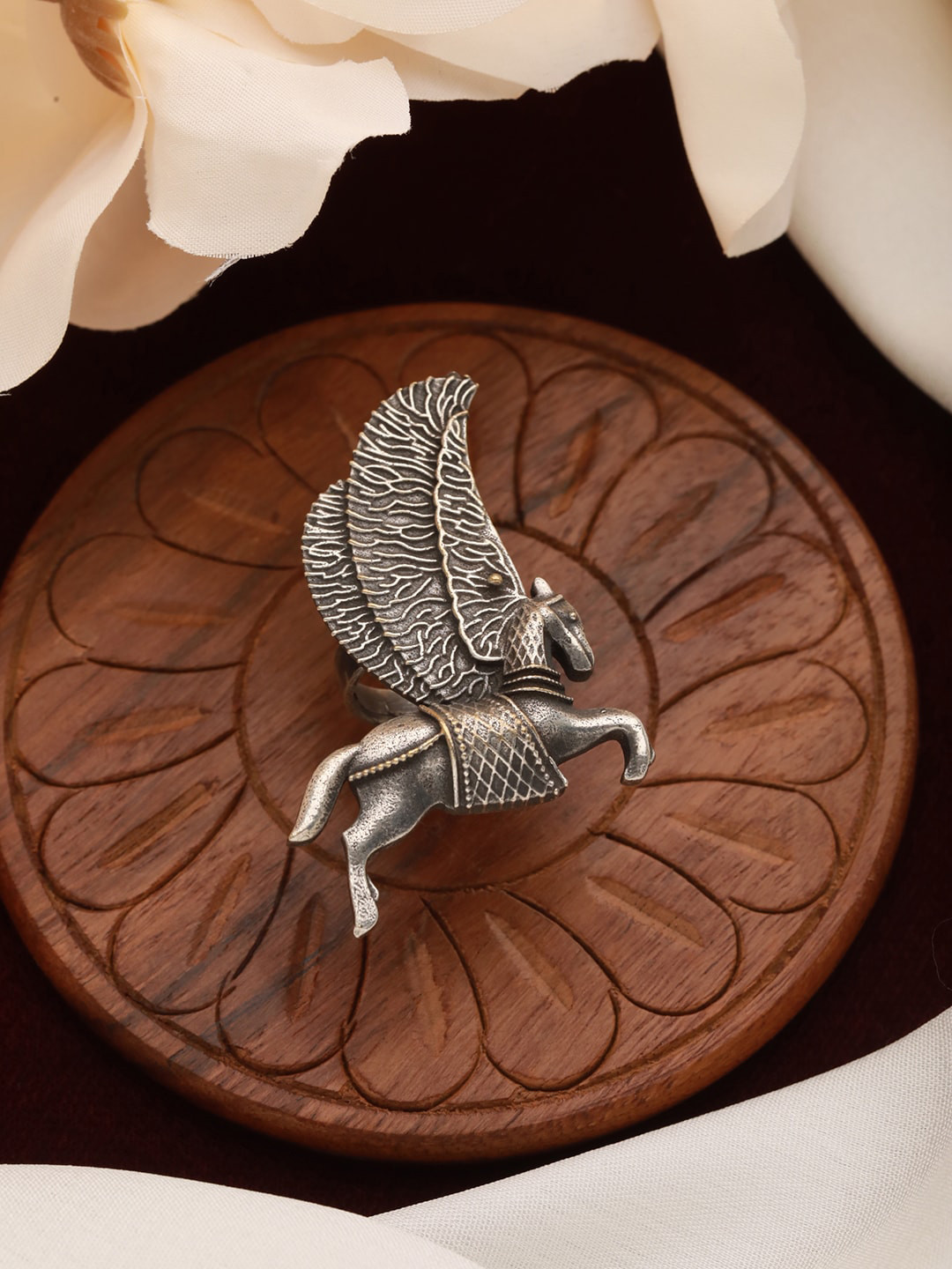 Jazz and Sizzle Silver-Plated German Silver Horse-Shaped Adjustable Finger Ring