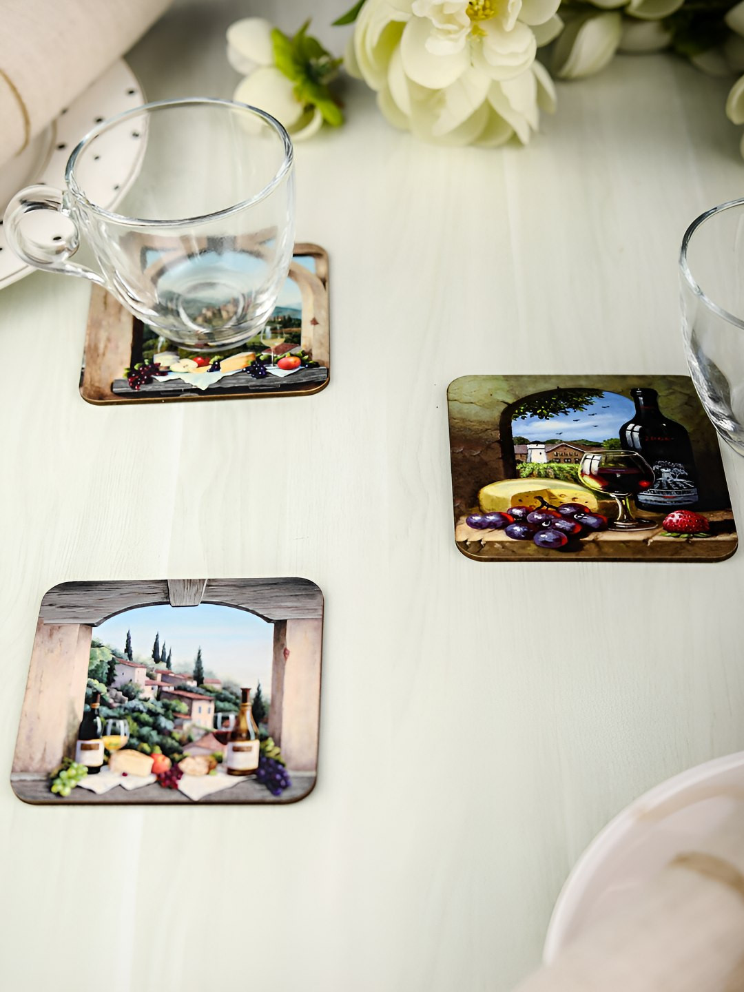 Homspurts Blue & Green 6 Pieces Printed Square Coasters
