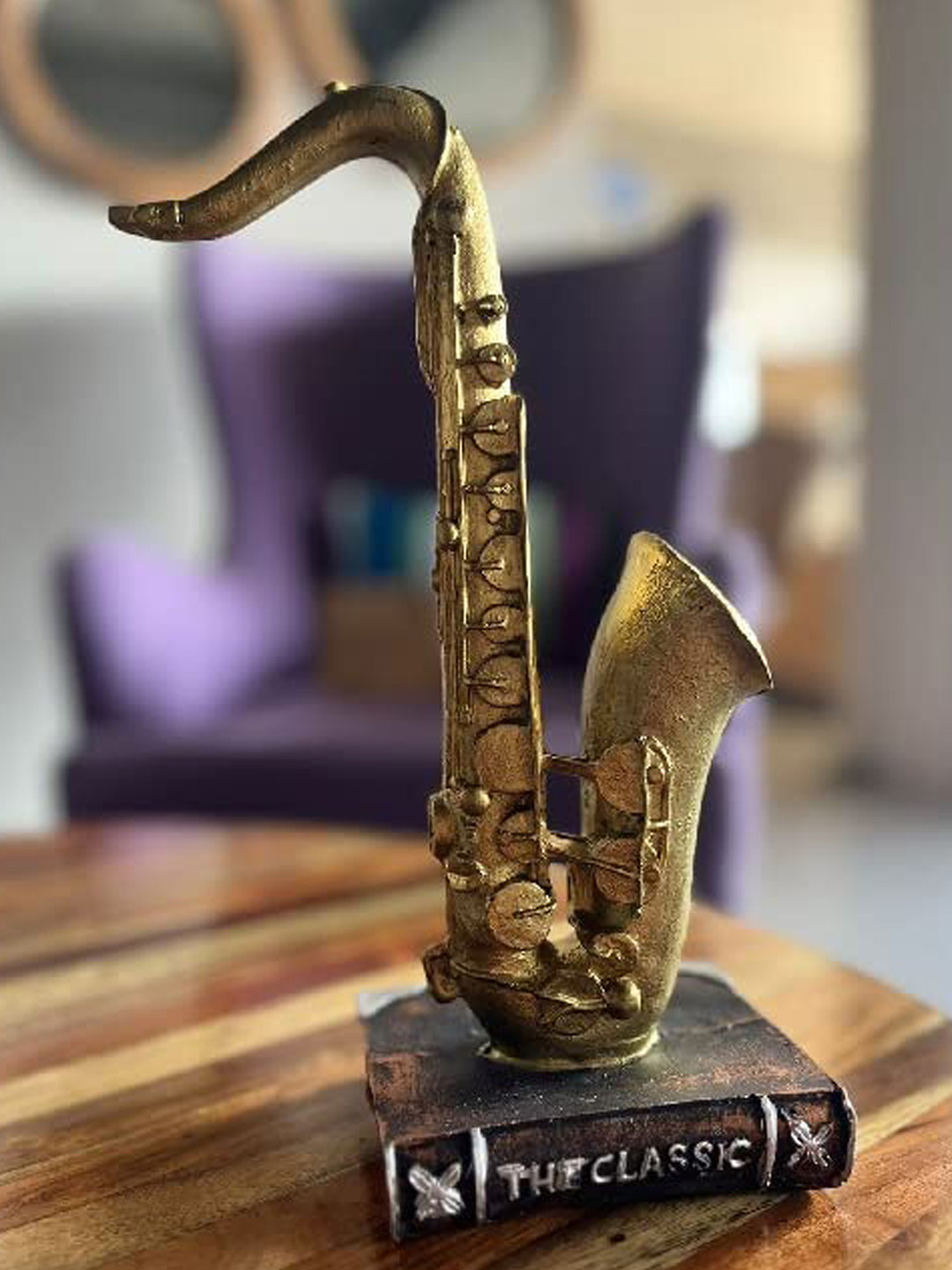 ECLAT FURNISH Saxophone Gold Polyresin Natural Living Room Small Showpiece - 9.4 Inches