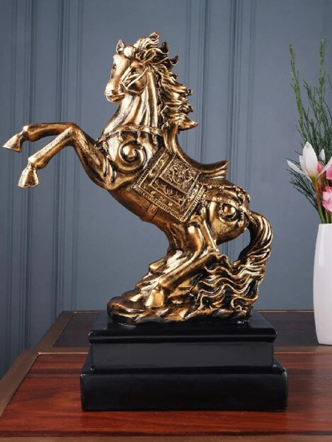 ECLAT FURNISH Fengshui Hors Gold Polyresin Natural Home Office Large Showpiece - 4.3 Inches