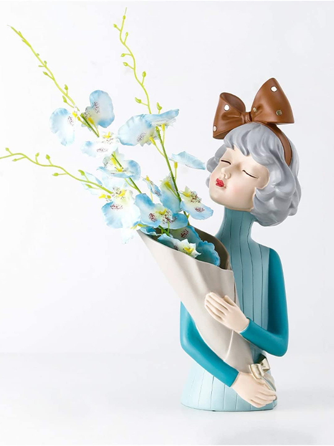 ECLAT FURNISH Bonsai with Vase Turquoise Blue Resin Matte Living Room Tiny Showpiece - 11.8 Inches