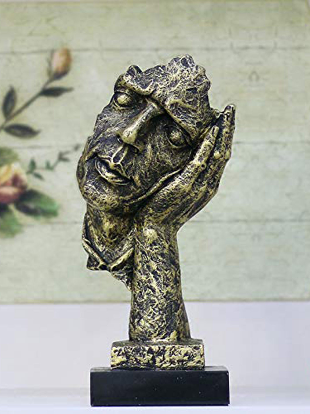 ECLAT FURNISH Men Face Shaped Figurine Brown Resin Matte Living Room Small Showpiece - 4.7 Inches