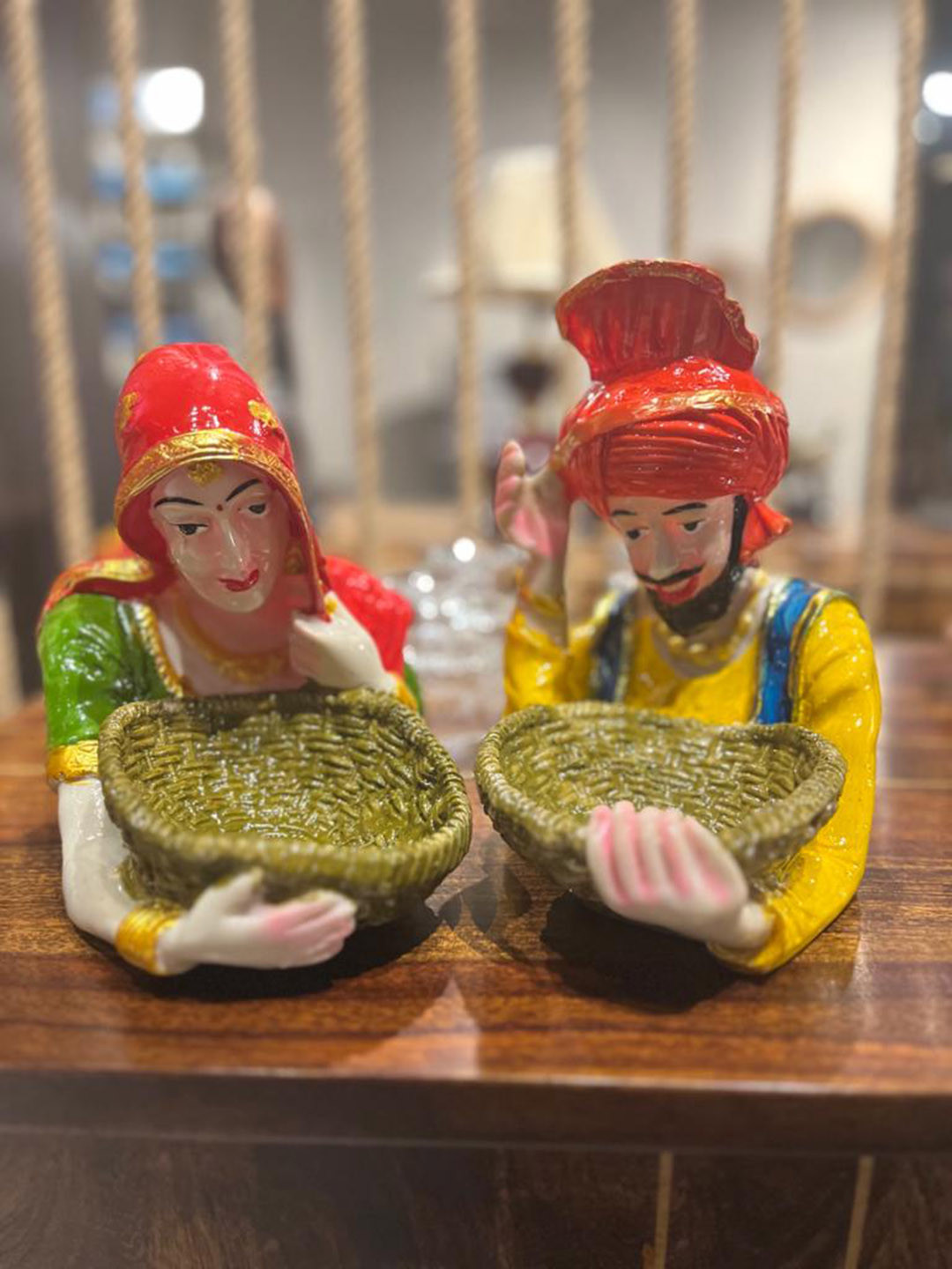 ECLAT FURNISH Punjabi Culture Sardar and Sardarni Yellow Polyresin Matte Living Room Set of 2 Medium Showpieces - 9.4 Inches