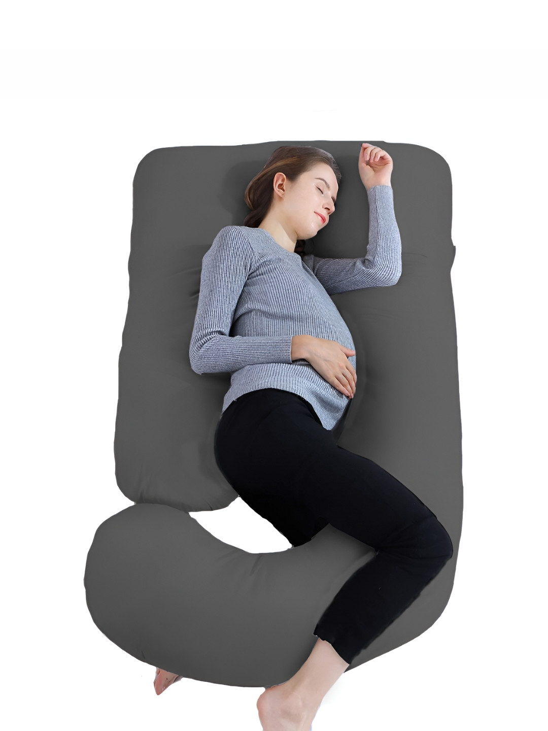 DADDY COOL Model J Grey Solid Cotton Breathable Firm Fibre Maternity Pillow-17.78 x 76.2 x 147.32 cm