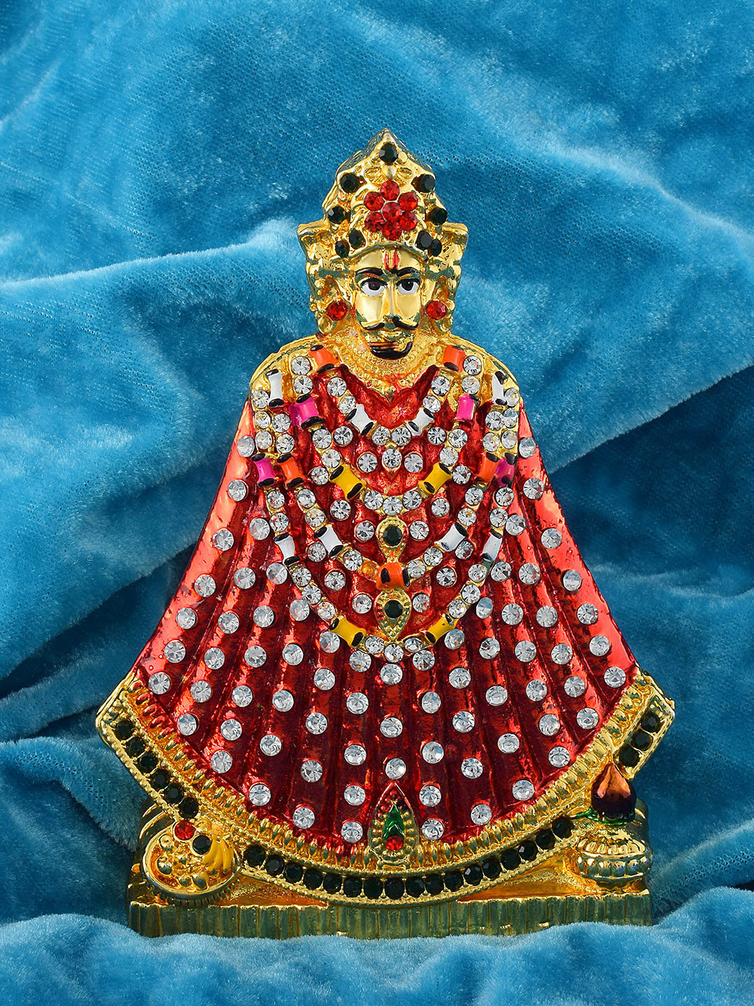 MEMOIR Colourful Khatu Shyan Red Brass Metallic Prayer Room Medium Showpiece - 3.9 Inches