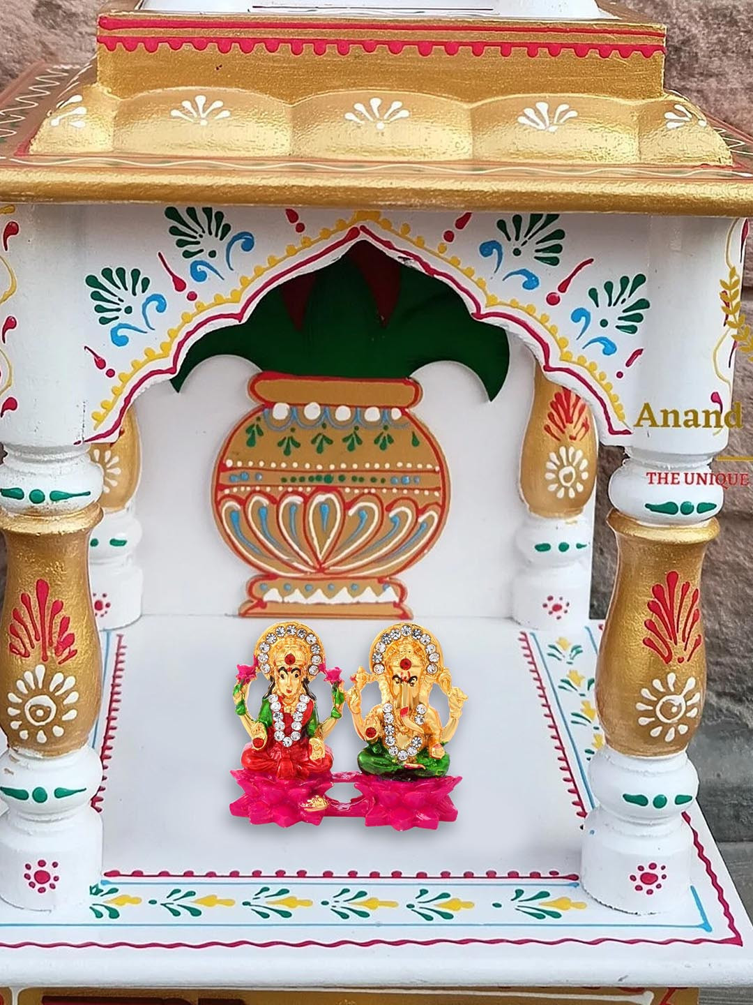 MEMOIR Lakshmi Ganesh Red Brass Metallic Prayer Room Medium Showpiece - 1.6 Inches