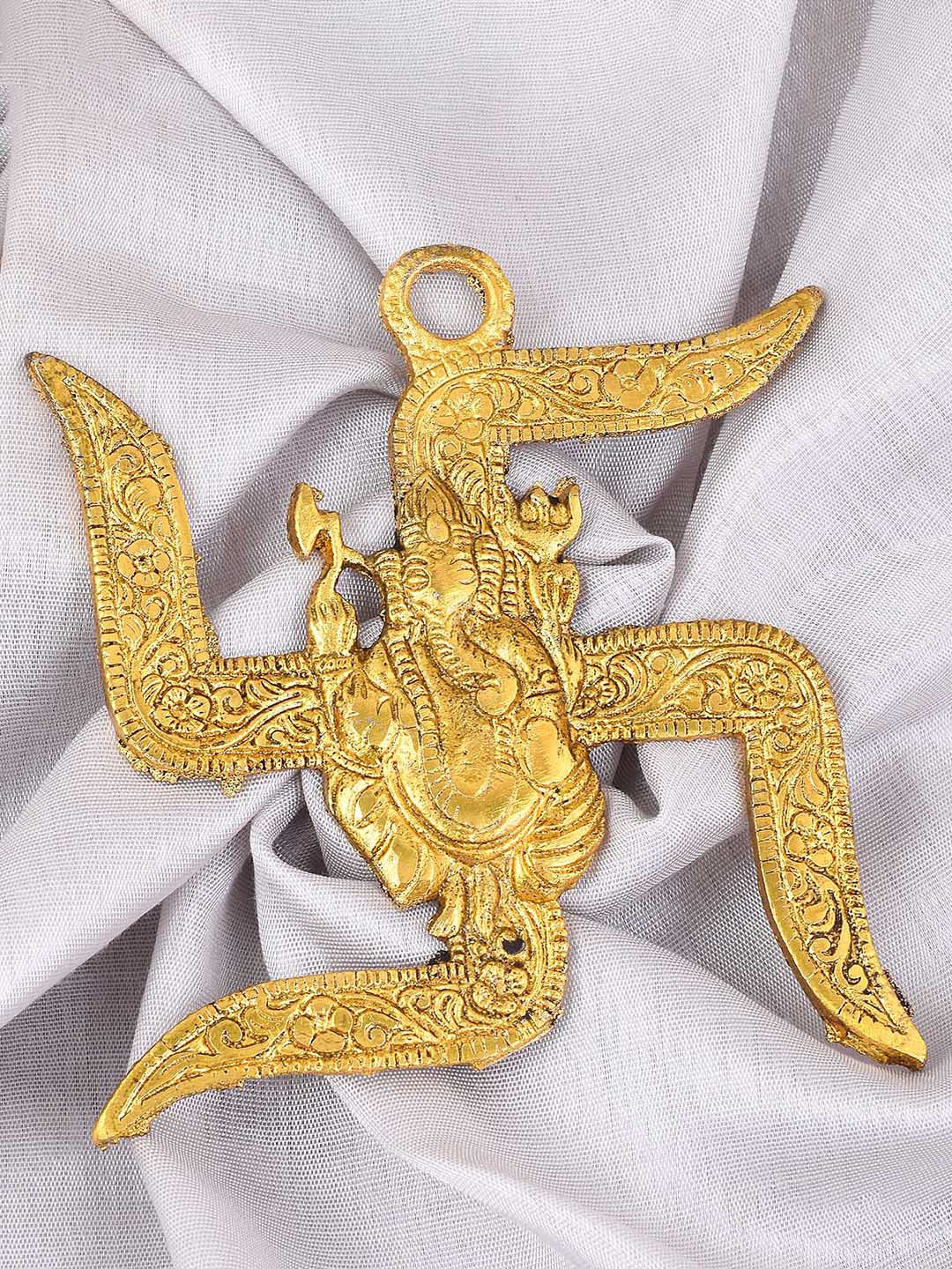 MEMOIR Swastik Ganesh Gold Brass Metallic Prayer Room Medium Showpiece - 4 Inches