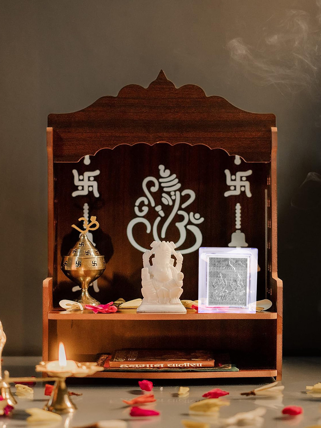 MEMOIR Lakshmi Ganesh Silver Brass Metallic Prayer Room Small Showpiece - 3 Inches