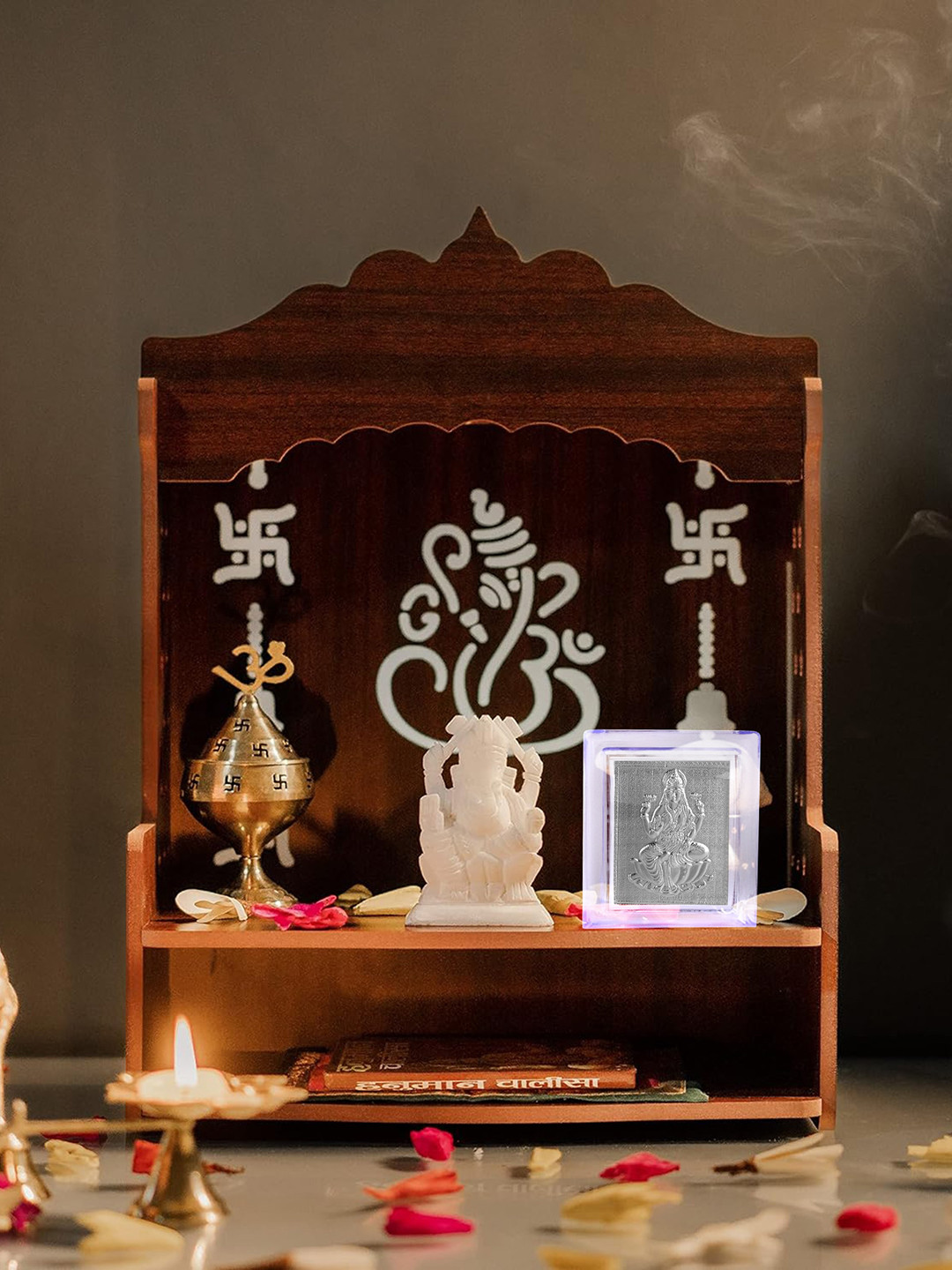 MEMOIR Lakshmi Silver Brass Metallic Prayer Room Medium Showpiece - 3 Inches