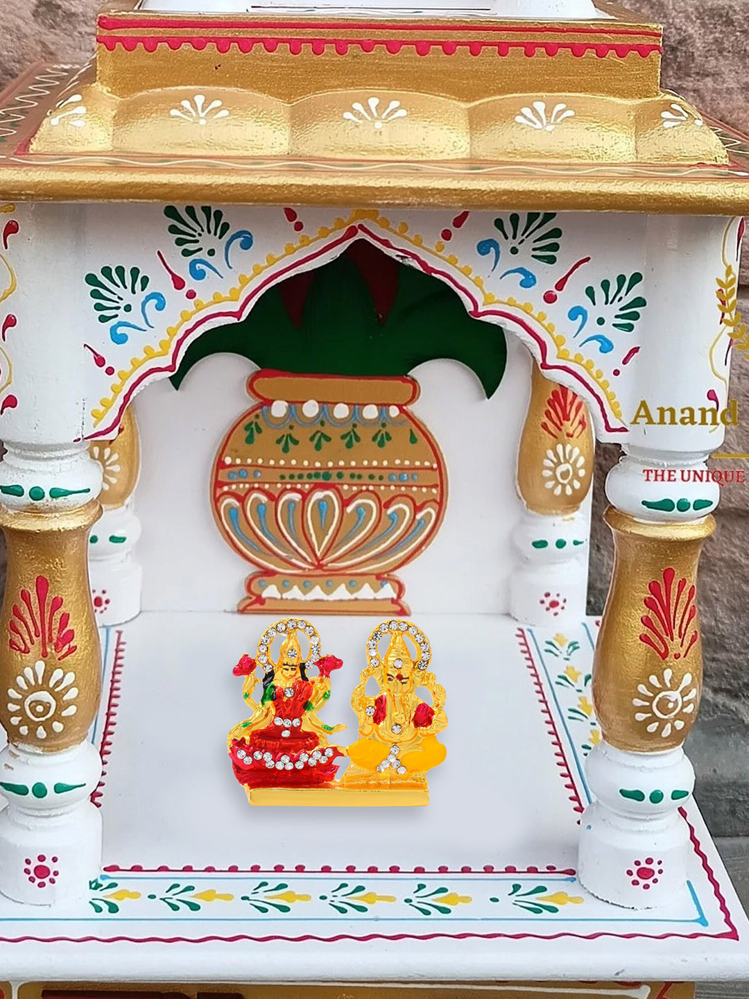 MEMOIR Lakshmi Ganesh Red Brass Metallic Prayer Room Small Showpiece - 1.7 Inches