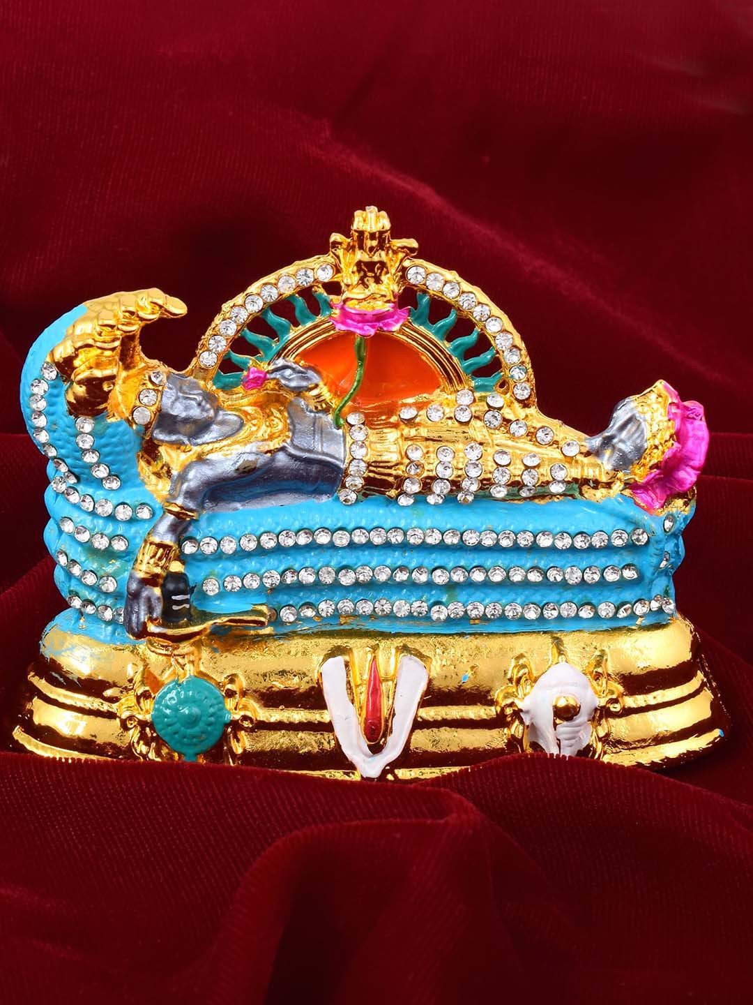 MEMOIR Vishnu Anant Shayanam Blue Brass Metallic Prayer Room Medium Showpiece - 3 Inches