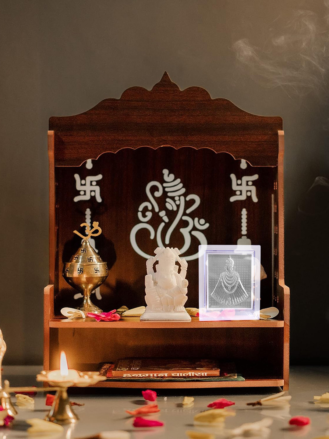 MEMOIR Khatu Shyam Stand Silver Brass Metallic Prayer Room Medium Showpiece - 4 Inches