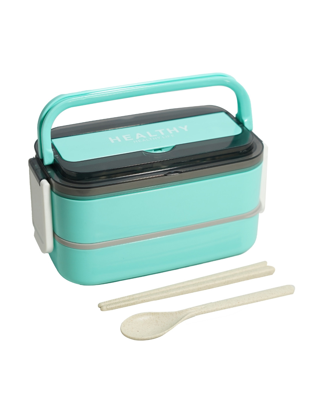 YELONA Turquoise Blue 3 Pieces Solid Stainless Steel Microwave Safe Lunch Box & Cutlery