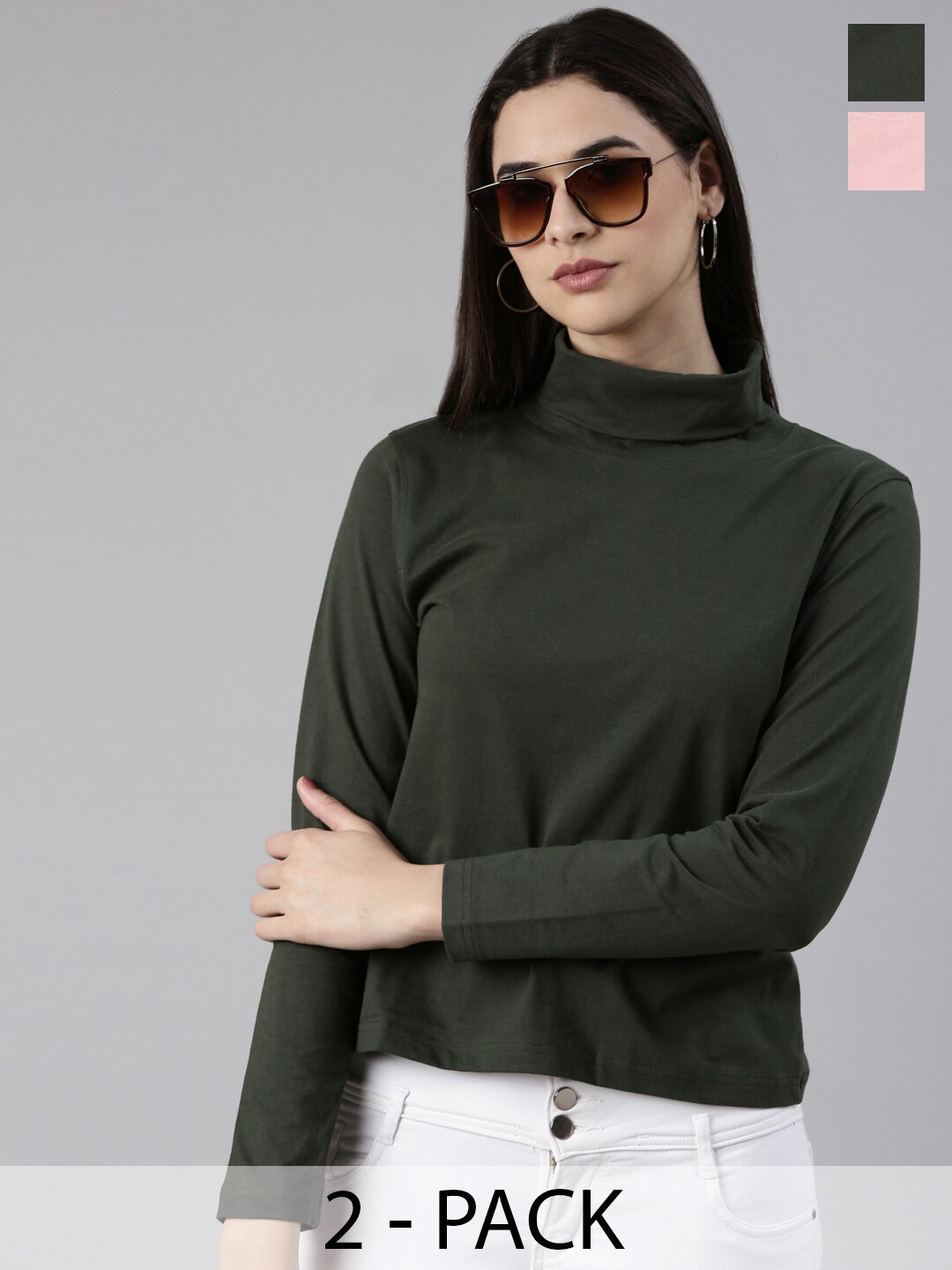 Kryptic Pack Of 2 High Neck Cotton T-shirts