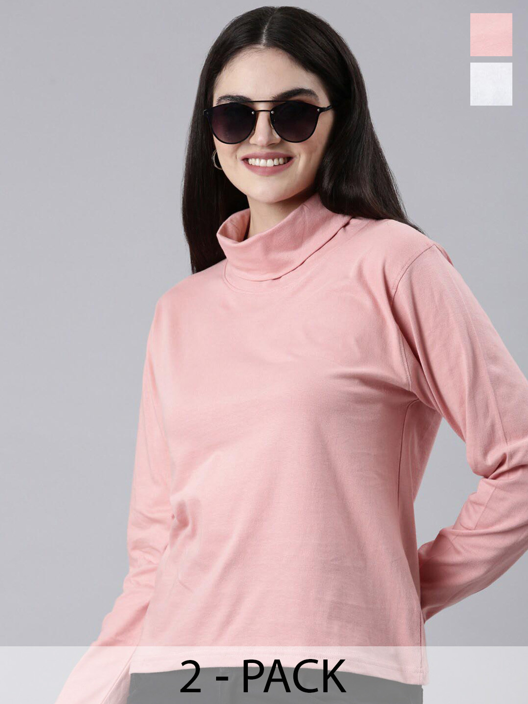 Kryptic Pack Of 2 High Neck Long Sleeves Cotton T-shirts