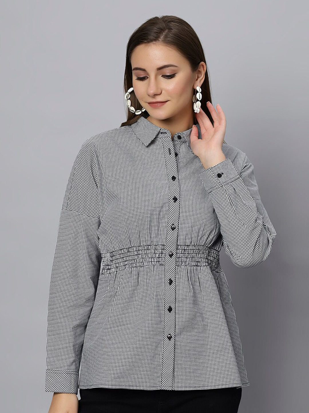 Chemistry Original Geometric Printed Longline Pure Cotton Shirt