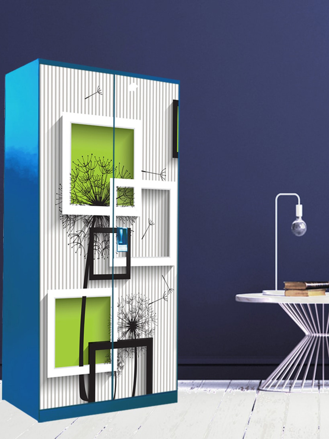 WallDaddy White & Green Printed Wardrobe Stickers