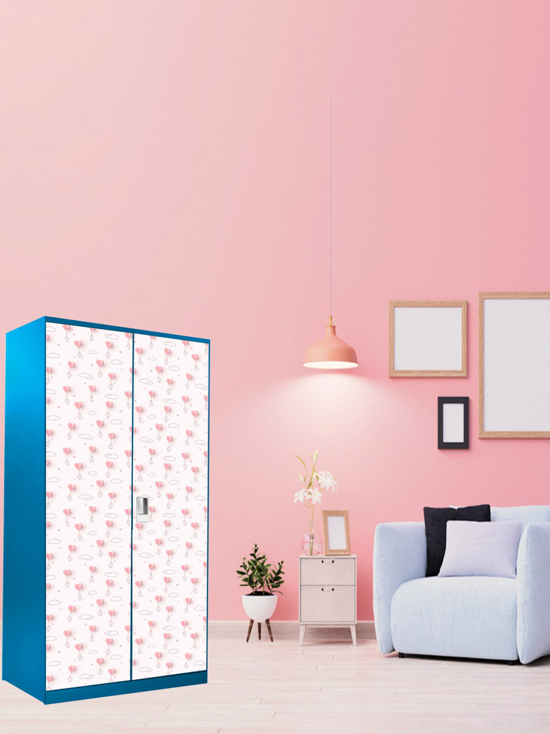 WallDaddy White & Pink Printed Wardrobe Sticker