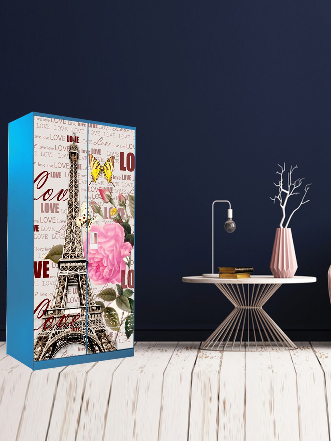 WallDaddy White & Brown Printed Paper Wardrobe Sticker