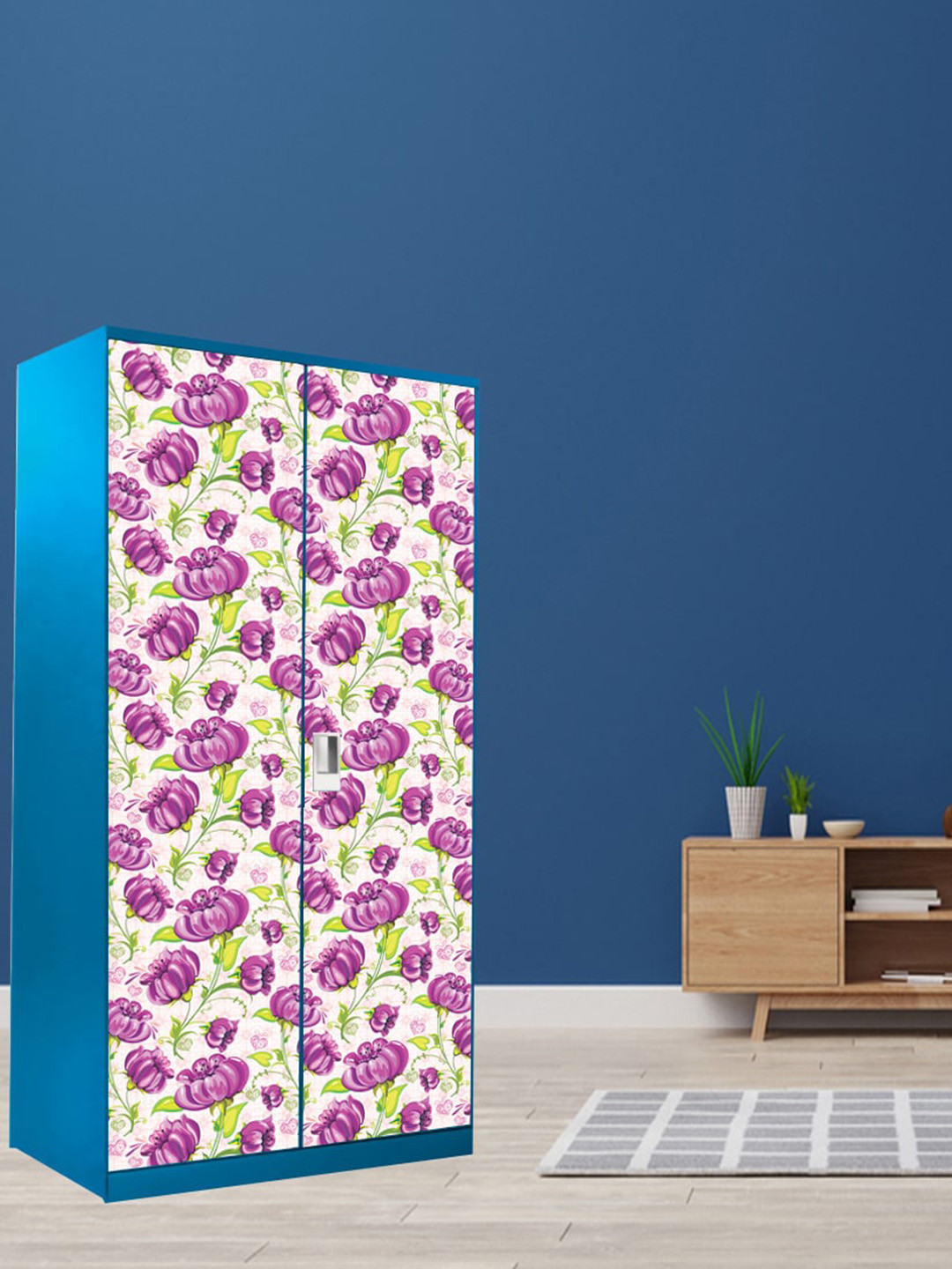 WallDaddy Purple & Green Printed Wardrobe Stickers
