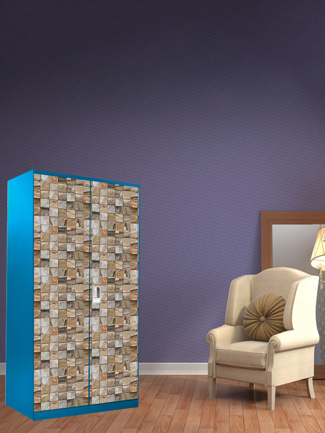 WallDaddy Brown & Cream Printed Almirah Stickers