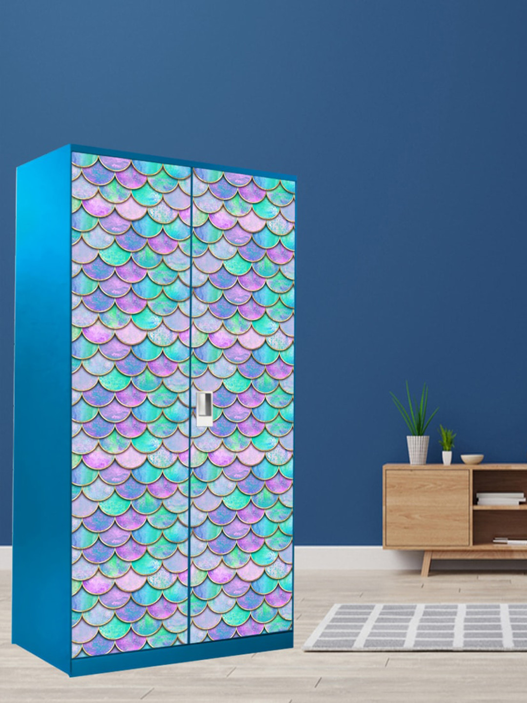 WallDaddy Green & Purple Holi Ring Era Printed Wardrobe Sticker