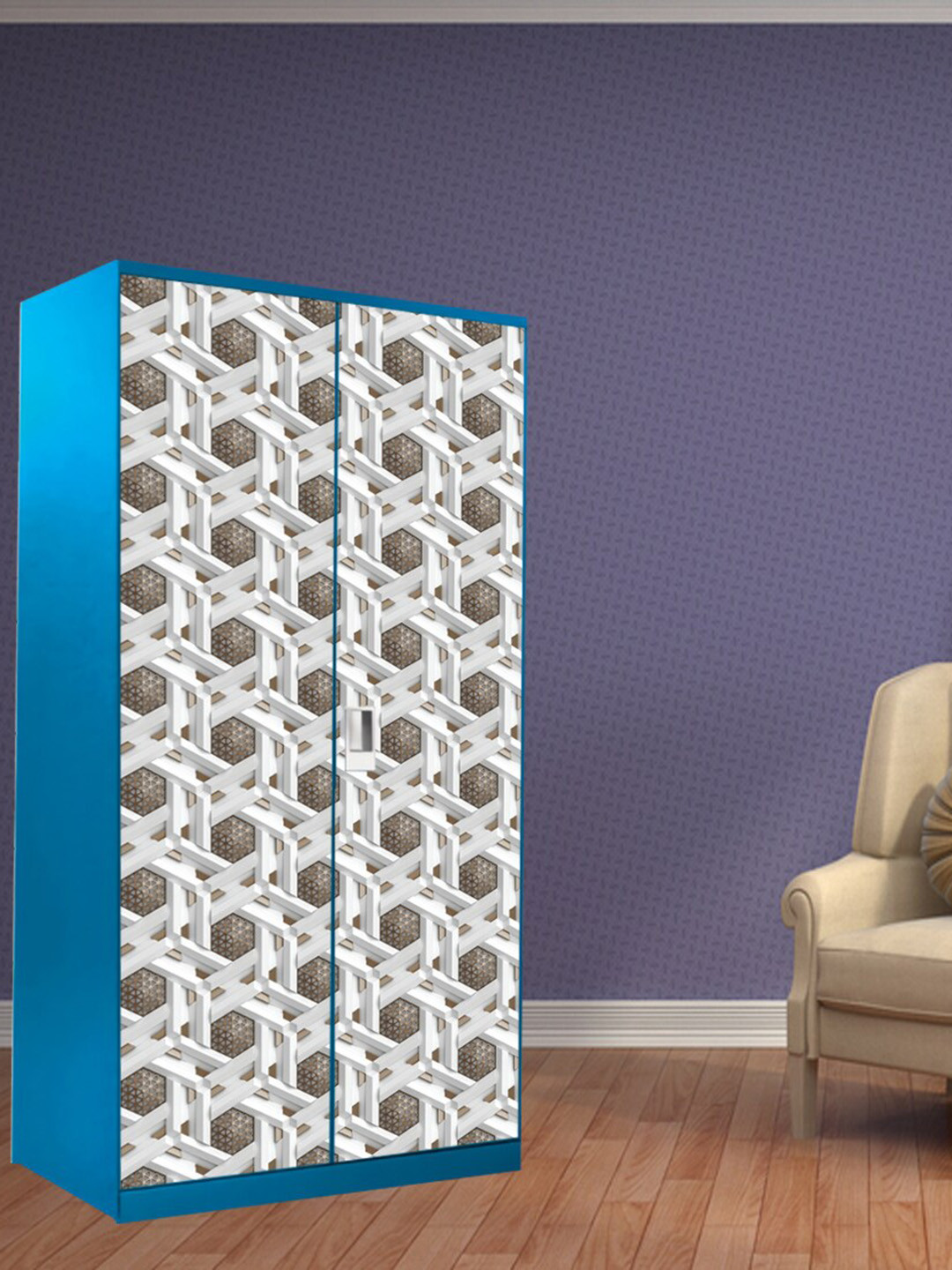 WallDaddy White Geometric Printed Wardrobe Sticker
