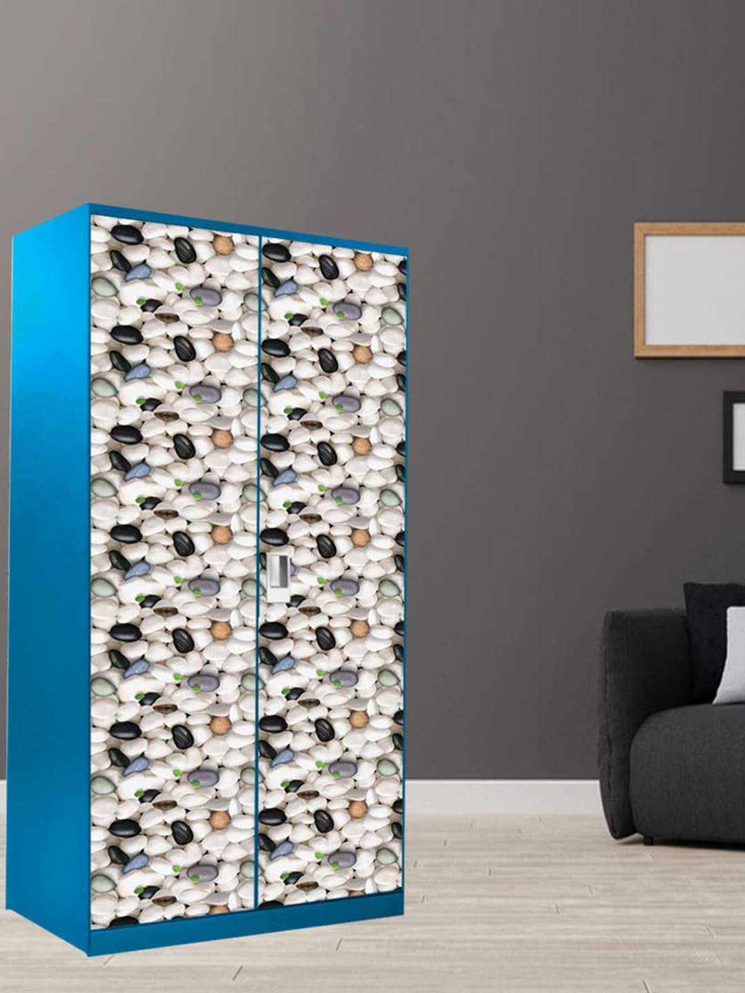 WallDaddy White & Blue Printed Paper Wardrobe Sticker