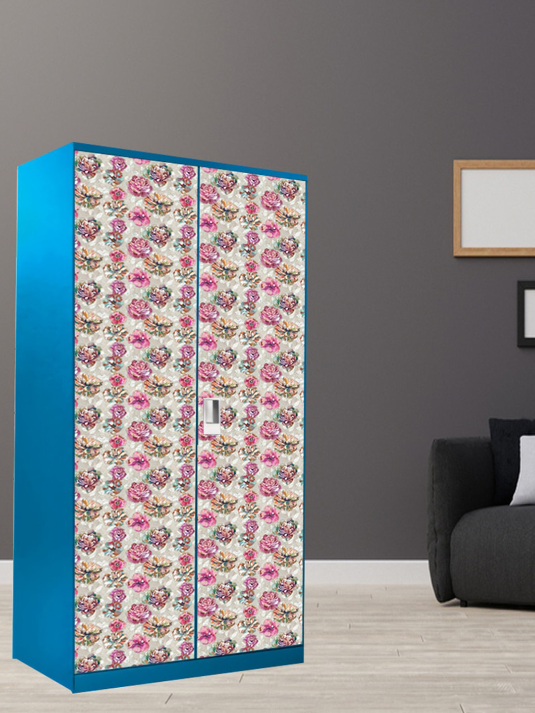 WallDaddy Pink & Brown Glass Floral Printed 3D Wardrobe Sticker