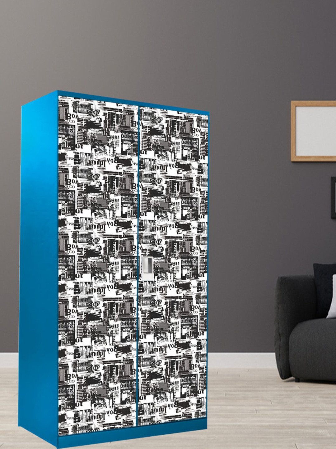 WallDaddy Grey & White Printed 3D Wardrobe Sticker
