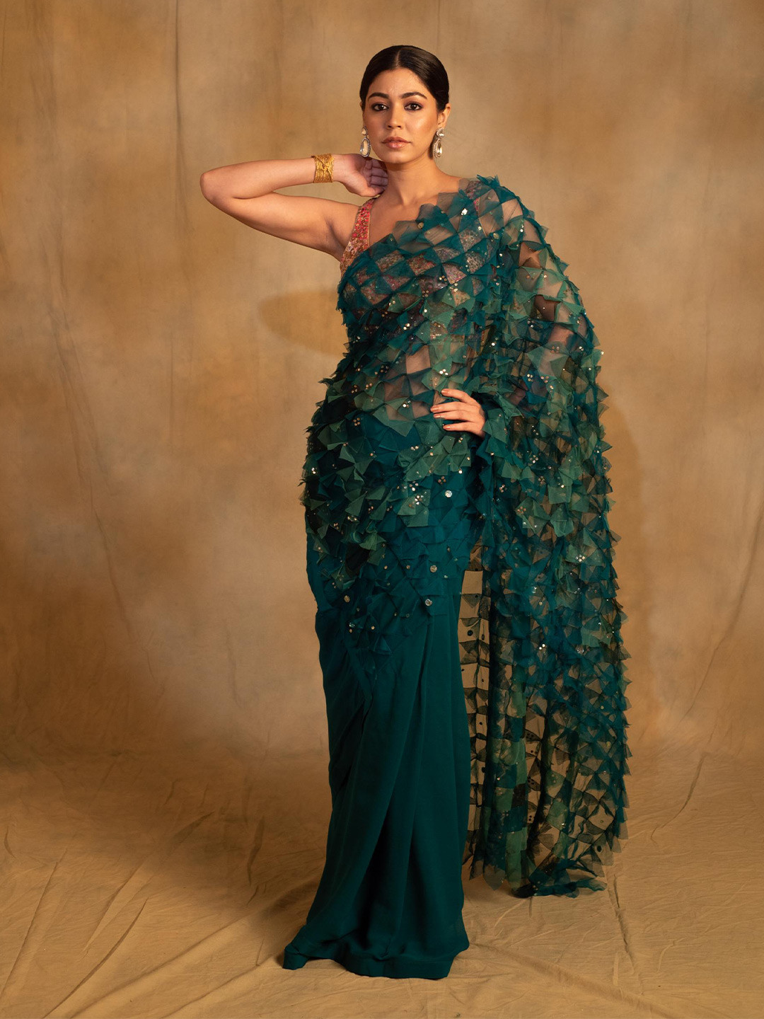 PriyankaRaajiv Ruffled Pure Chiffon Saree